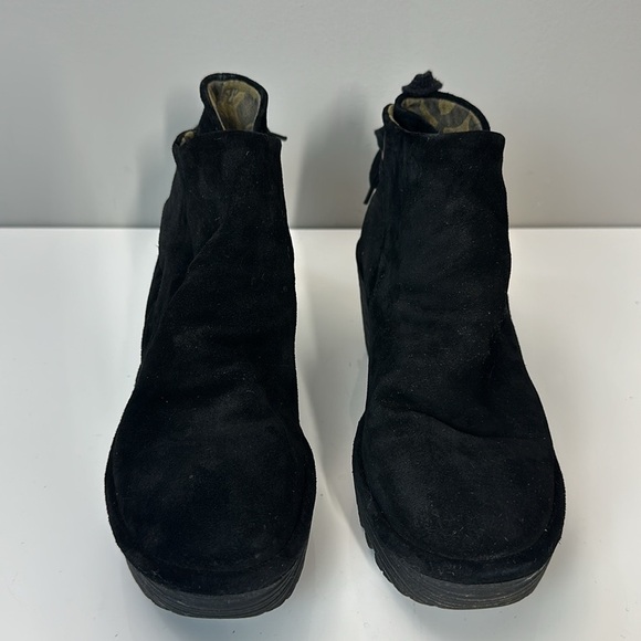 Fly London Yebi Ruched Suede Wedge Booties Size 10 - Picture 5 of 16